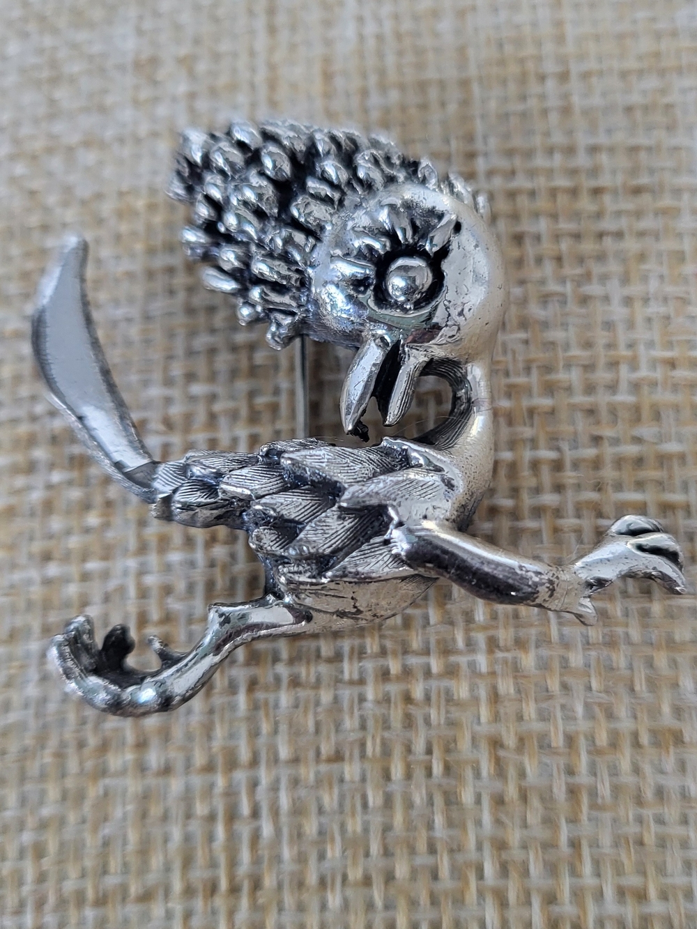 Vintage TORTOLANI Silvertone Roadrunner Brooch